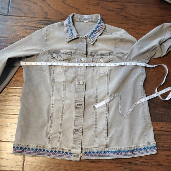 Embroidered Distressed Denim Jacket Gray Coldwater Creek Plus Size 2XL Grunge - Picture 8 of 11
